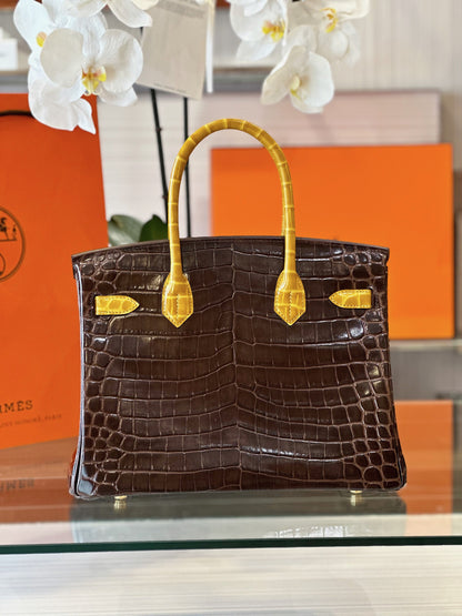 HN 30 Brown/Gold Genuine Crocodile Leather Gold Hardware – Custom Made