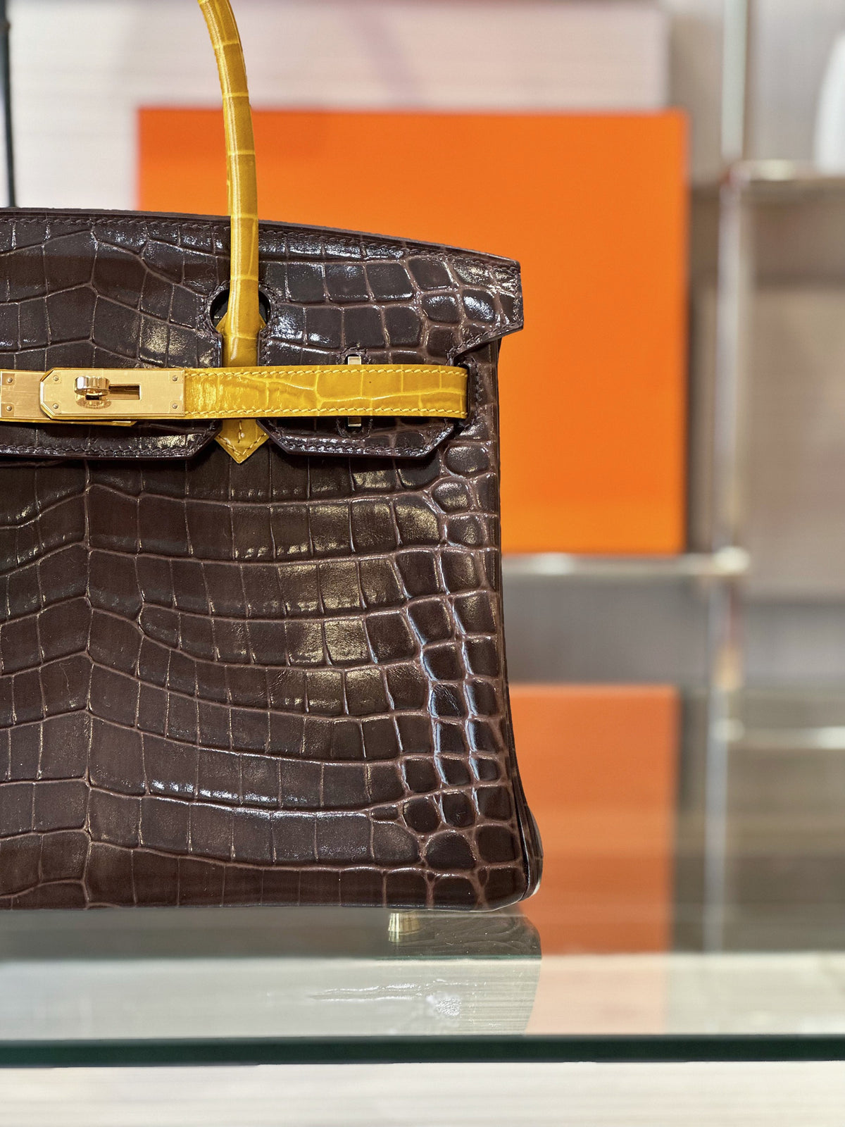 HN 30 Brown/Gold Genuine Crocodile Leather Gold Hardware – Custom Made