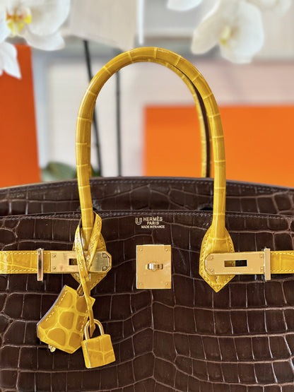HN 30 Brown/Gold Genuine Crocodile Leather Gold Hardware – Custom Made