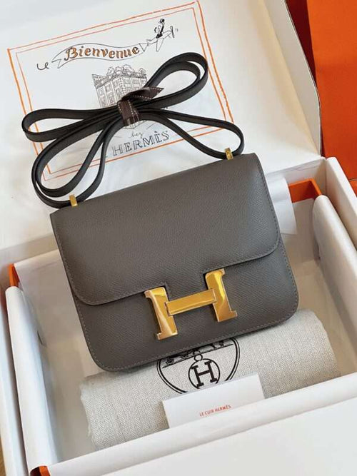 HN Bag Epsom Gold Grey With Lock Gold Handbags 19cm