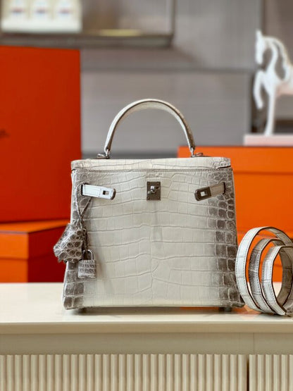 HN 25 Himalaya Albino Genuine Crocodile Leather Palladium Hardware