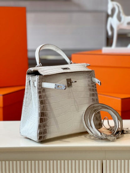 HN 25 Himalaya Albino Genuine Crocodile Leather Palladium Hardware