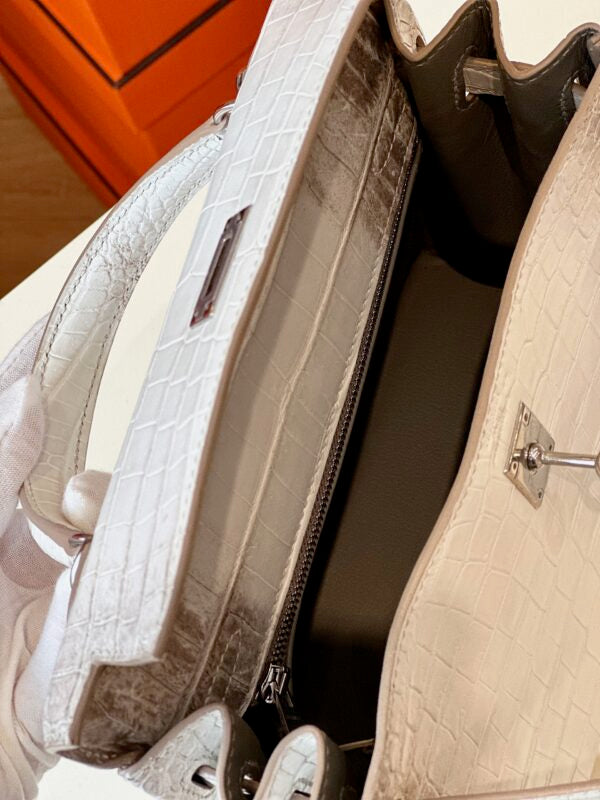 HN 25 Himalaya Albino Genuine Crocodile Leather Palladium Hardware