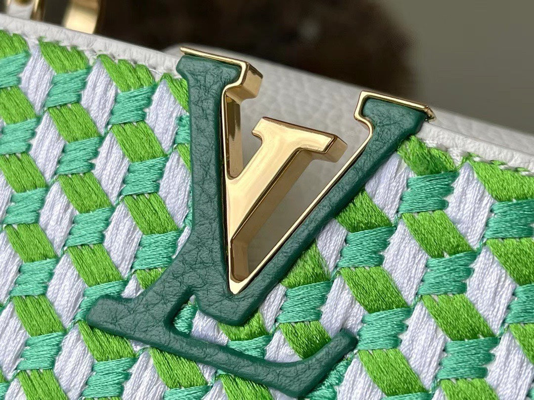 Louis Vuitton LV Capucines Green And White Pattern Handbags 21cm