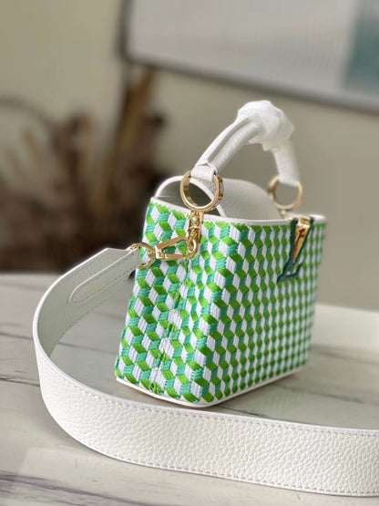 Louis Vuitton LV Capucines Green And White Pattern Handbags 21cm
