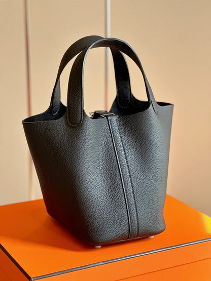 HN 18 Black Togo Leather Sliver Hardware