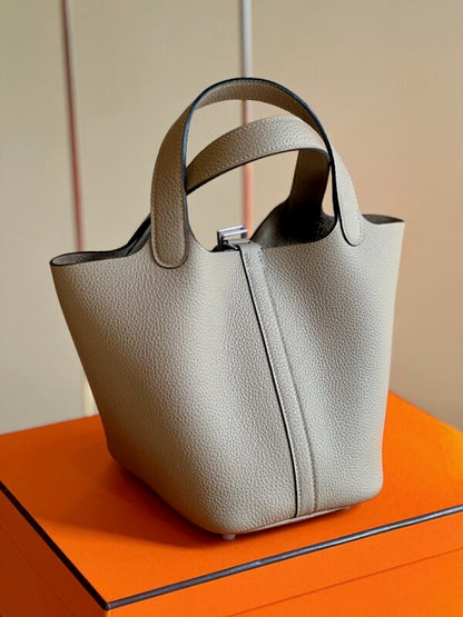 HN 18 Gray togo leather Sliver Hardware