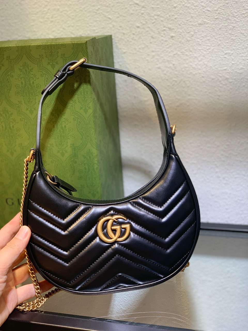 Gucci GG Marmont Half Moon Luxury Handbag Black 24cm