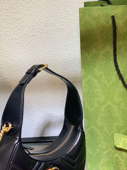 Gucci GG Marmont Half Moon Luxury Handbag Black 24cm