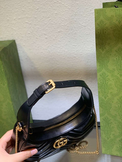 Gucci GG Marmont Half Moon Luxury Handbag Black 24cm