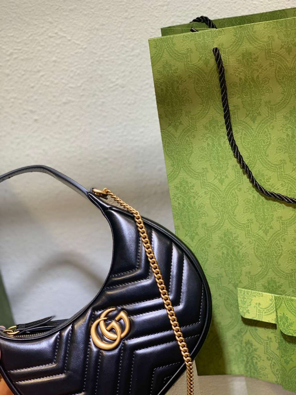Gucci GG Marmont Half Moon Luxury Handbag Black 24cm