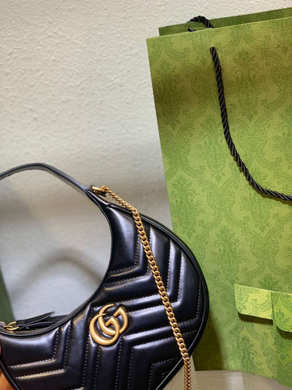Gucci GG Marmont Half Moon Luxury Handbag Black 24cm