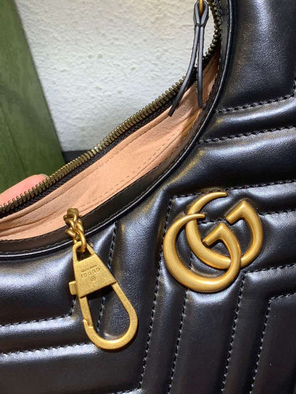 Gucci GG Marmont Half Moon Luxury Handbag Black 24cm