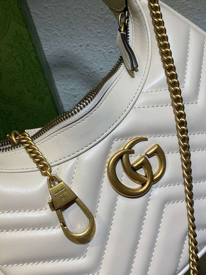 Gucci GG Marmont Half Moon Luxury Handbag White 24cm