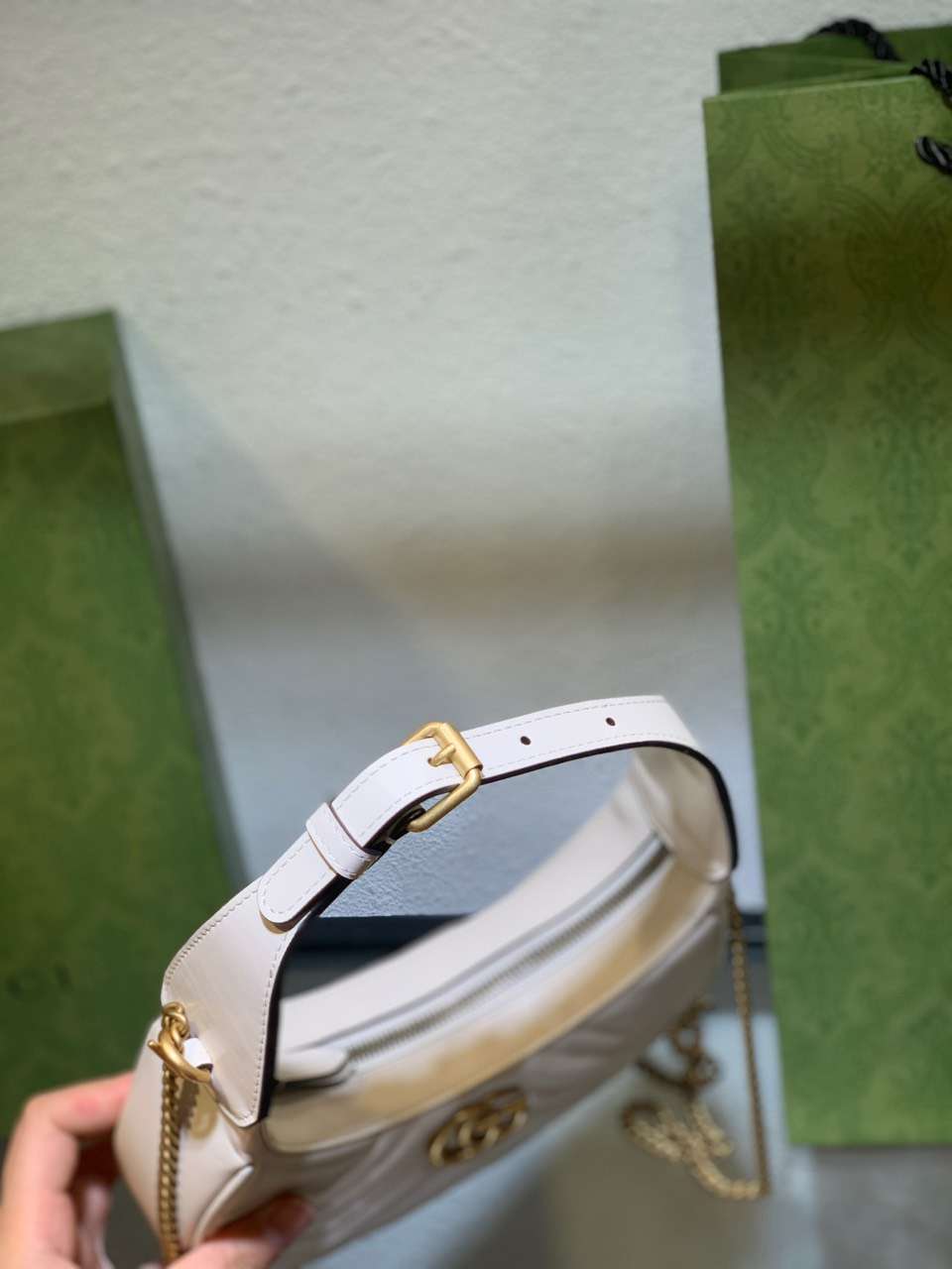 Gucci GG Marmont Half Moon Luxury Handbag White 24cm