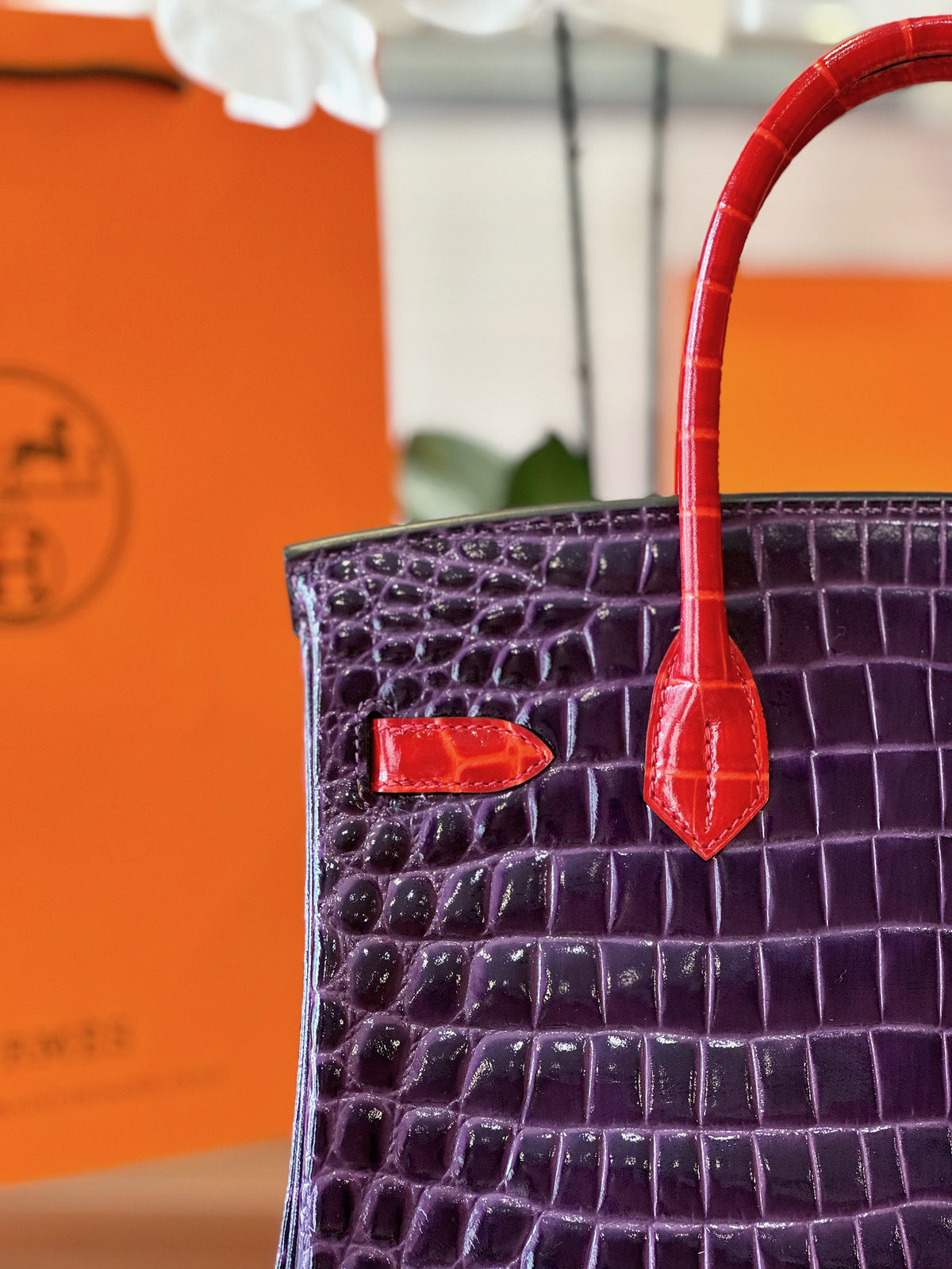 HN 30 Purple/Red Genuine Crocodile Leather Gold Hardware