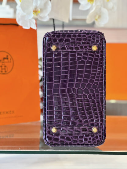 HN 30 Purple/Red Genuine Crocodile Leather Gold Hardware
