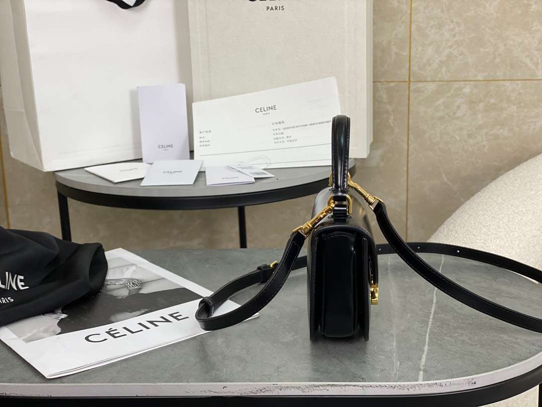 Celine Handle Black Wrinkled Leather 15.5×11.5x5cm