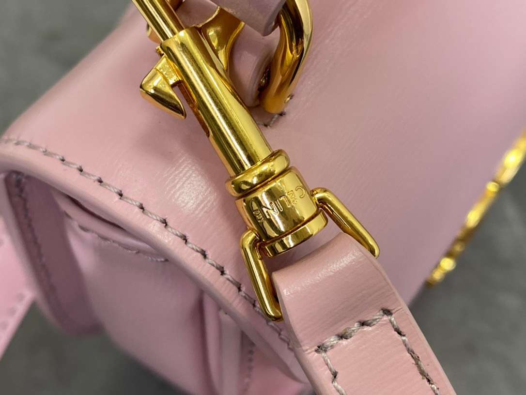 Celine Handle Shiny Wrinkled Leather Pink 15.5×11.5x5cm