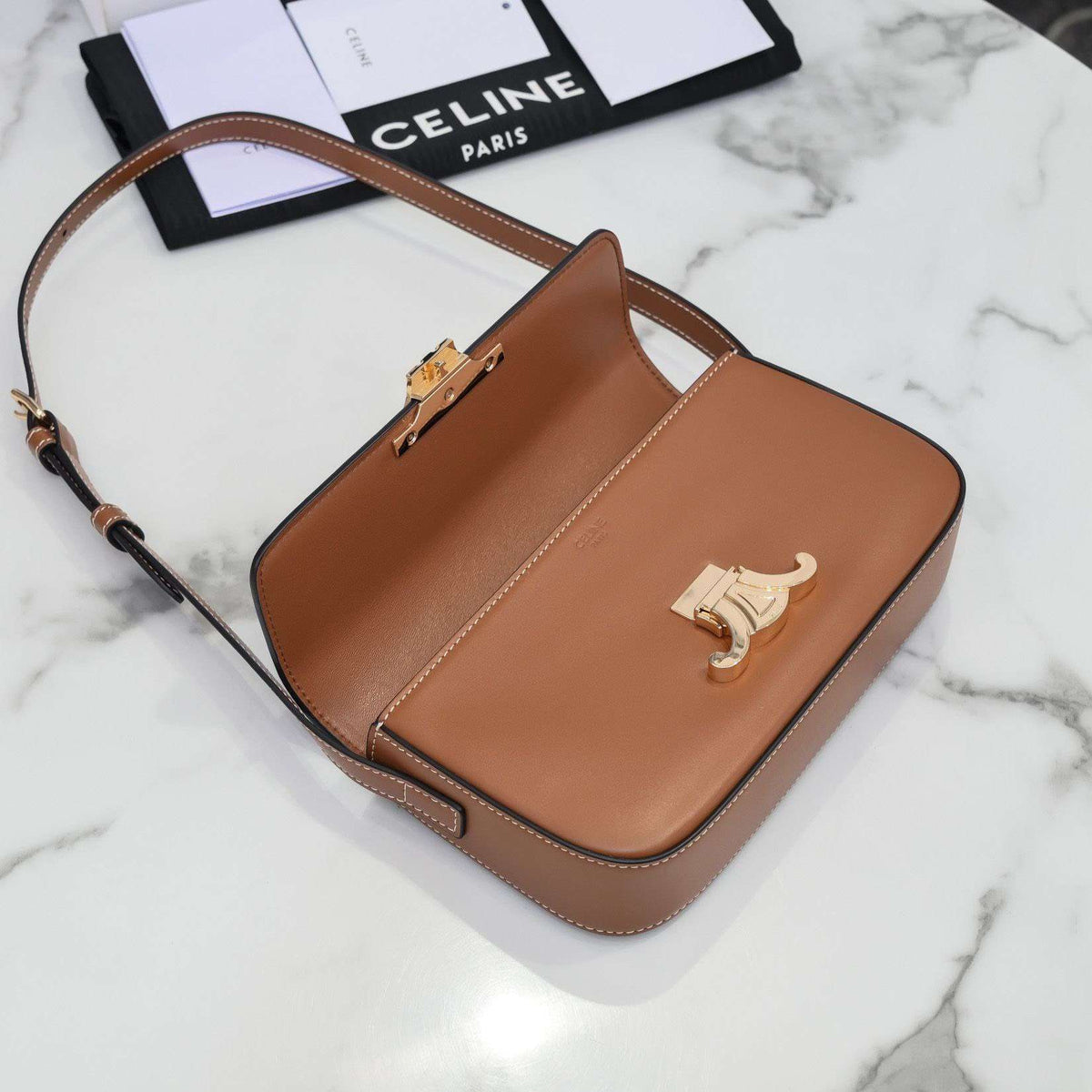 Celine Triomphe Brown Handbag Super Premium Super Smooth Leather 20x12cm
