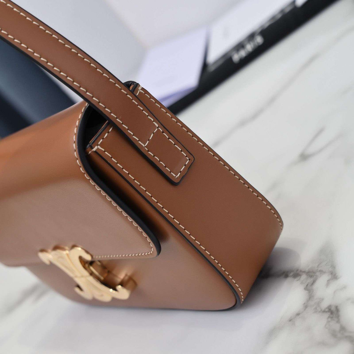 Celine Triomphe Brown Handbag Super Premium Super Smooth Leather 20x12cm