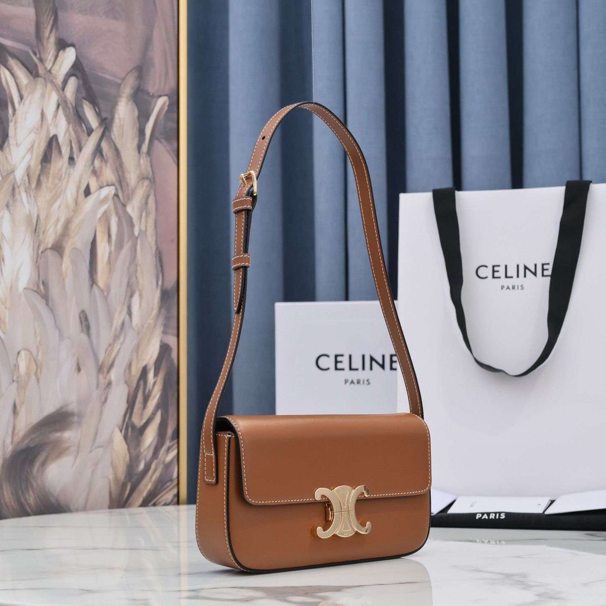 Celine Triomphe Brown Handbag Super Premium Super Smooth Leather 20x12cm