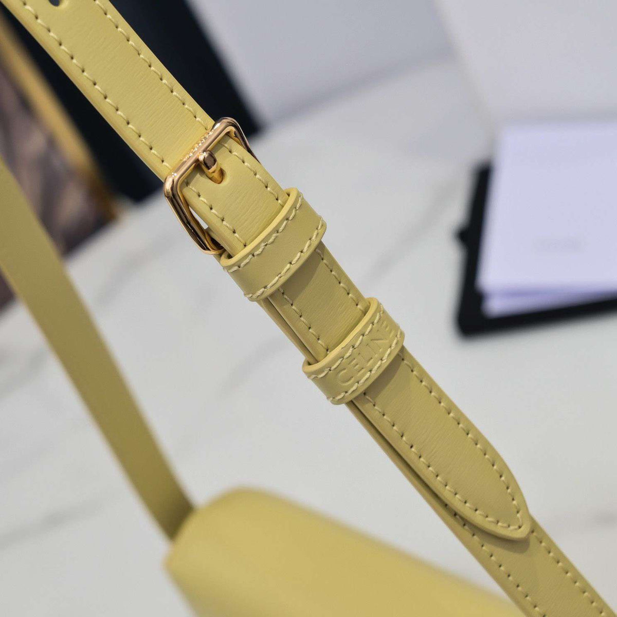 Celine Triomphe Handbag Bright Yellow Super Smooth Leather 20x12cm