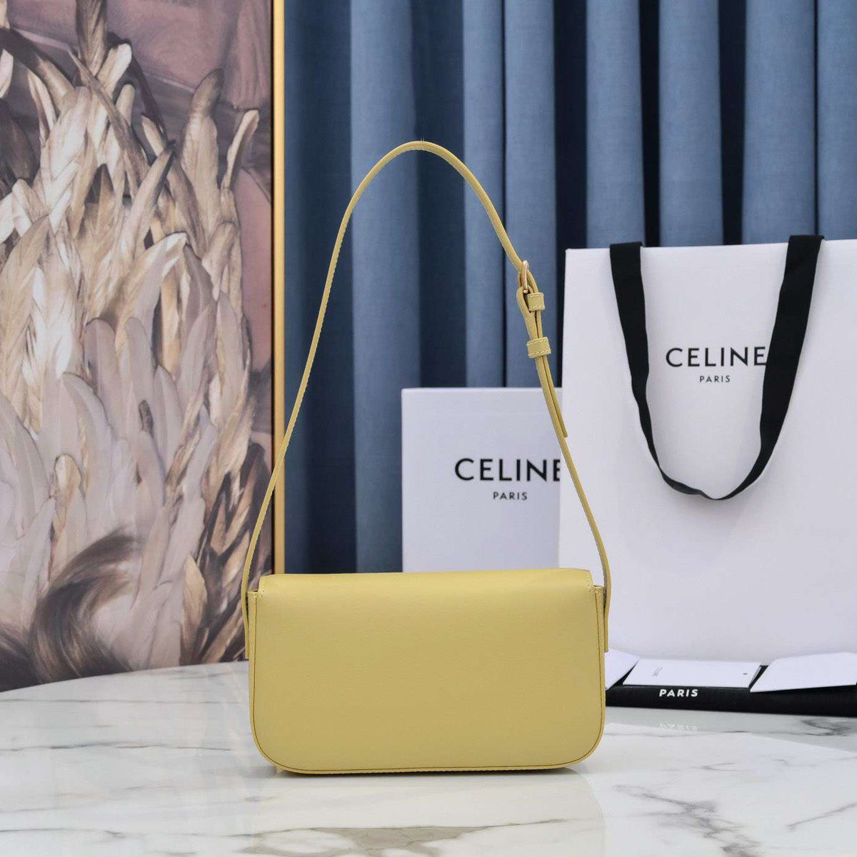 Celine Triomphe Handbag Bright Yellow Super Smooth Leather 20x12cm