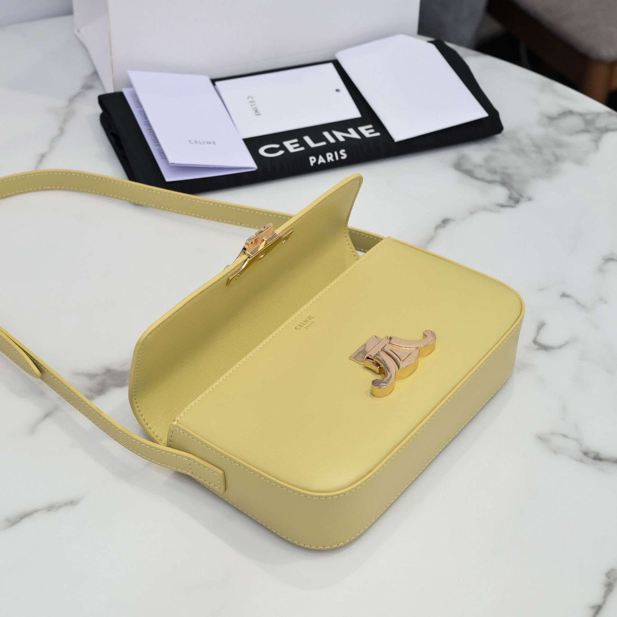 Celine Triomphe Handbag Bright Yellow Super Smooth Leather 20x12cm