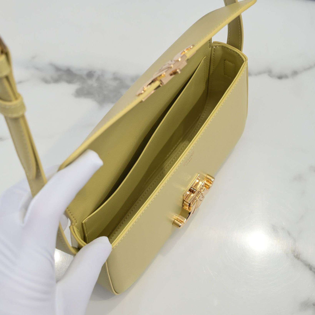 Celine Triomphe Handbag Bright Yellow Super Smooth Leather 20x12cm