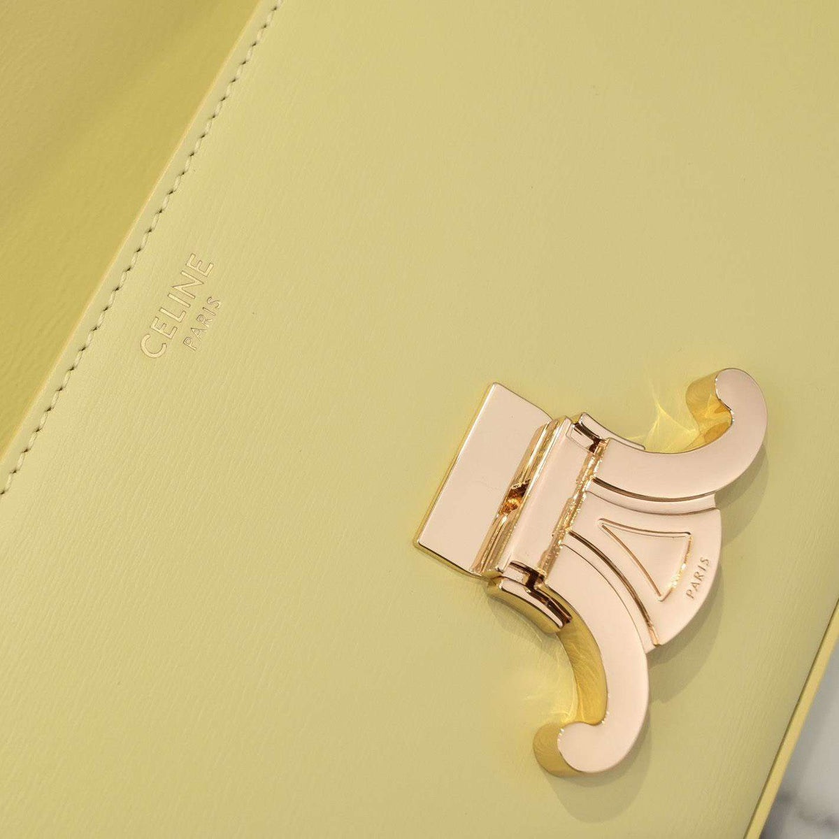 Celine Triomphe Handbag Bright Yellow Super Smooth Leather 20x12cm