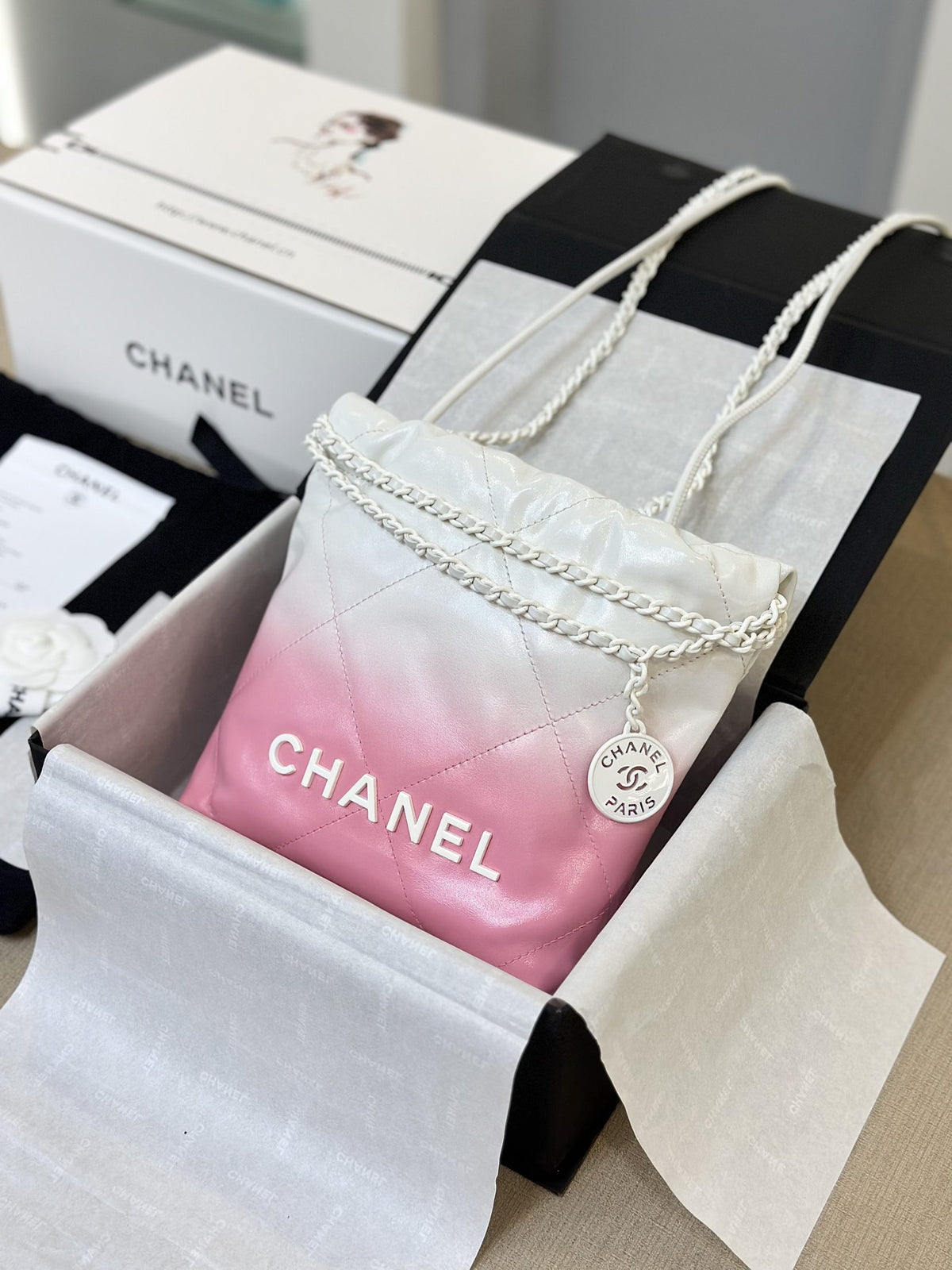 Chanel 11 Handbag 22 Mini Mix White Pink Woman’s 20cm