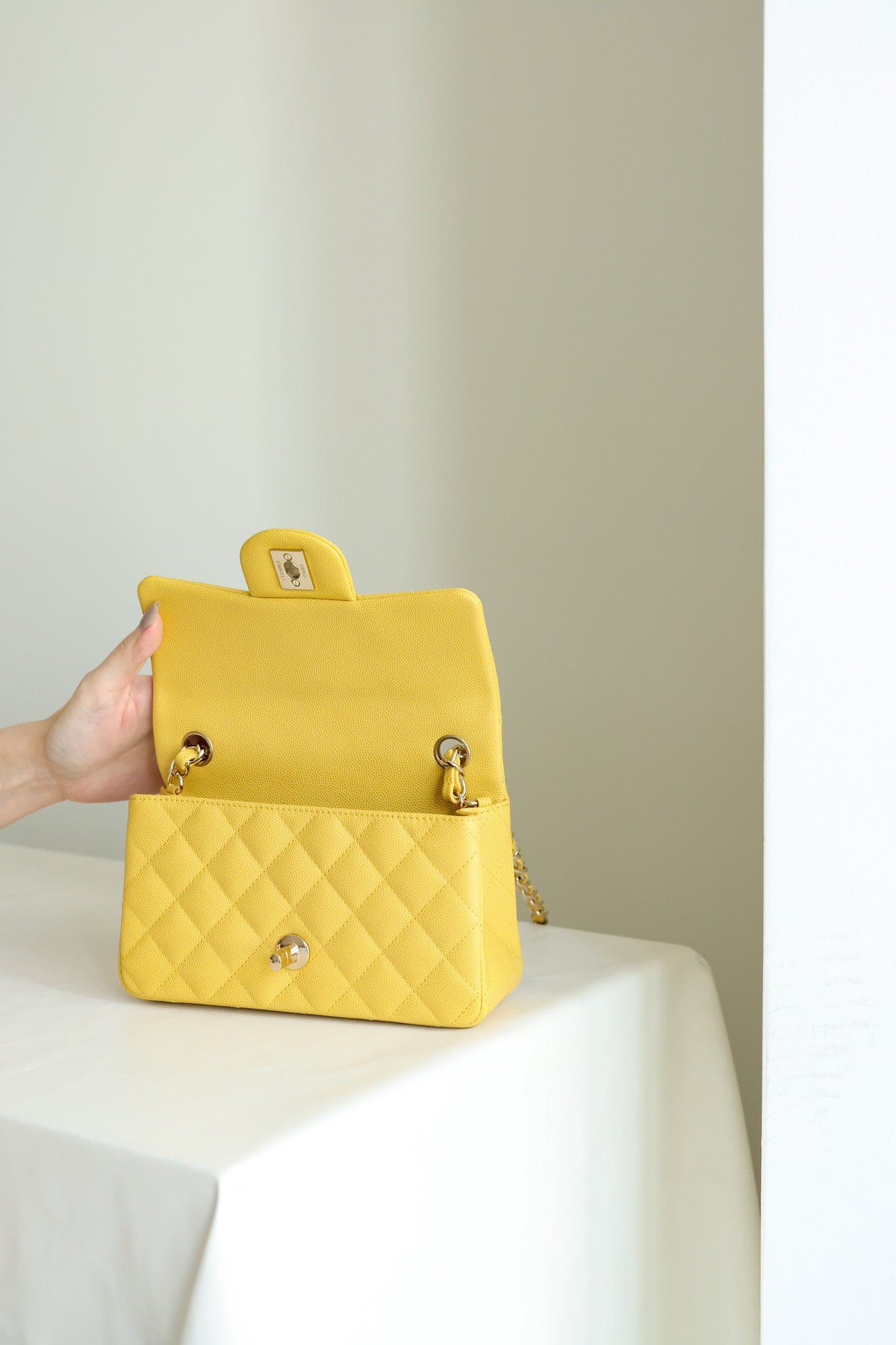 Chanel Classic Flap Mini Like Auth Handbag Woman’s Yellow 20cm