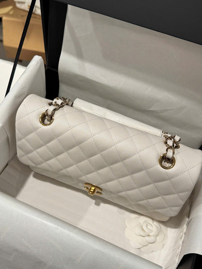 Chanel Classic Woman’s White Like Auth Handbags Lock Gold 25cm