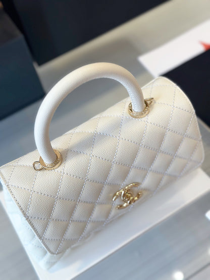 Chanel Small 24cm Coco Handle in White Caviar