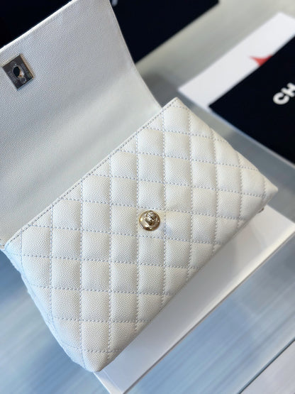 Chanel Small 24cm Coco Handle in White Caviar