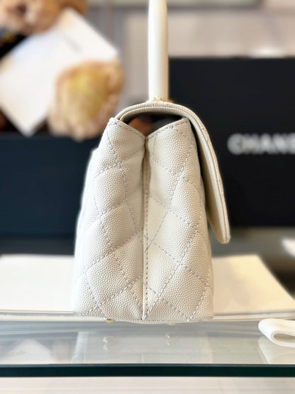 Chanel Small 24cm Coco Handle in White Caviar