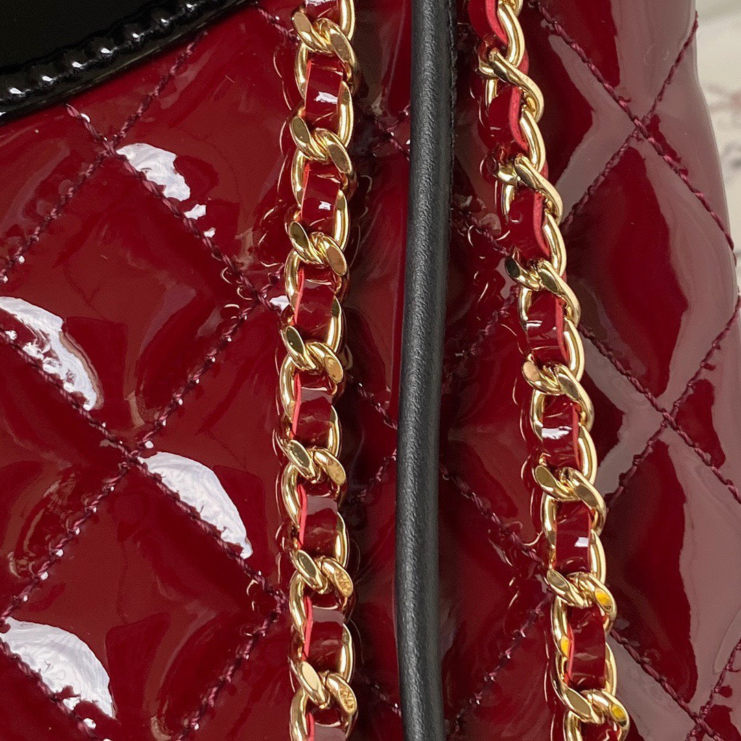 Chanel Mini Shopping Bag Handbags Red Shiny Leather 31cm