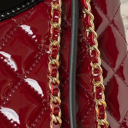 Chanel Mini Shopping Bag Handbags Red Shiny Leather 31cm
