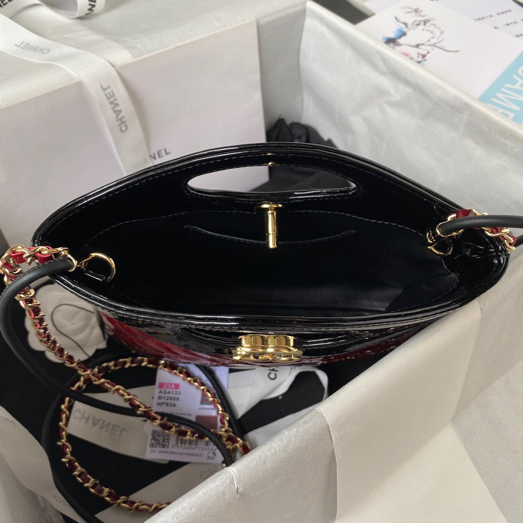 Chanel Mini Shopping Bag Handbags Red Shiny Leather 31cm