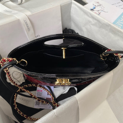 Chanel Mini Shopping Bag Handbags Red Shiny Leather 31cm