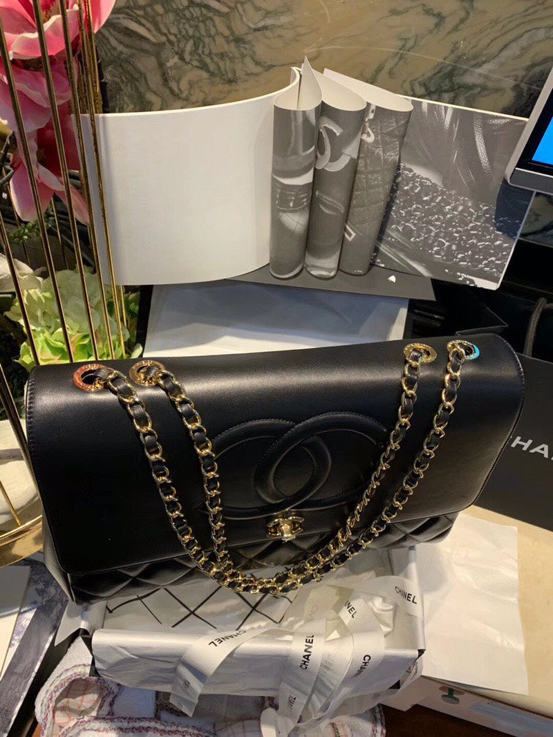 Chanel Shopping Handbags Woman’s Black Leather 33x23x11cm