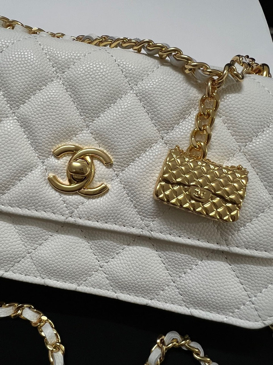 Chanel Woc Charm Handbags White Lizard Skin With Lock Pattern Bag 20cm