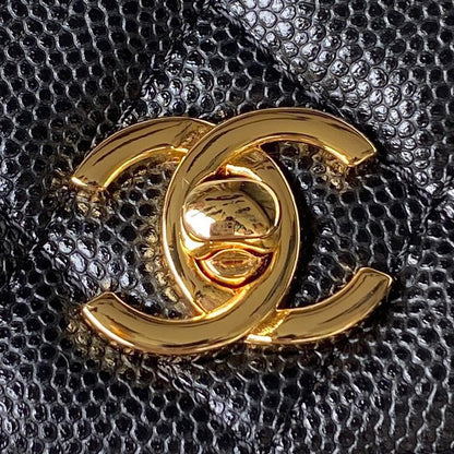 Chanel Handle Bag Lumpy Skin Handbags Black With Lock Gold 19cm