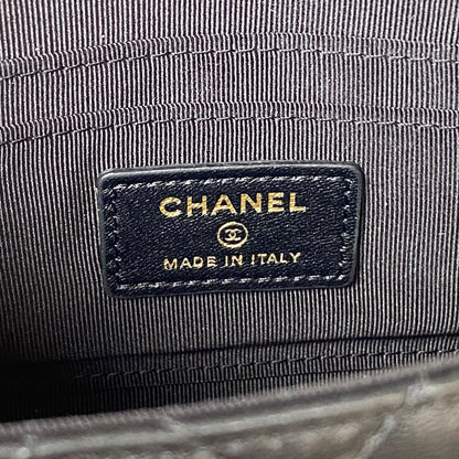 Chanel Woc Pearl Handle Plated Handbags Black Leather With Lock Gold 11.5×14.5×5.5cm