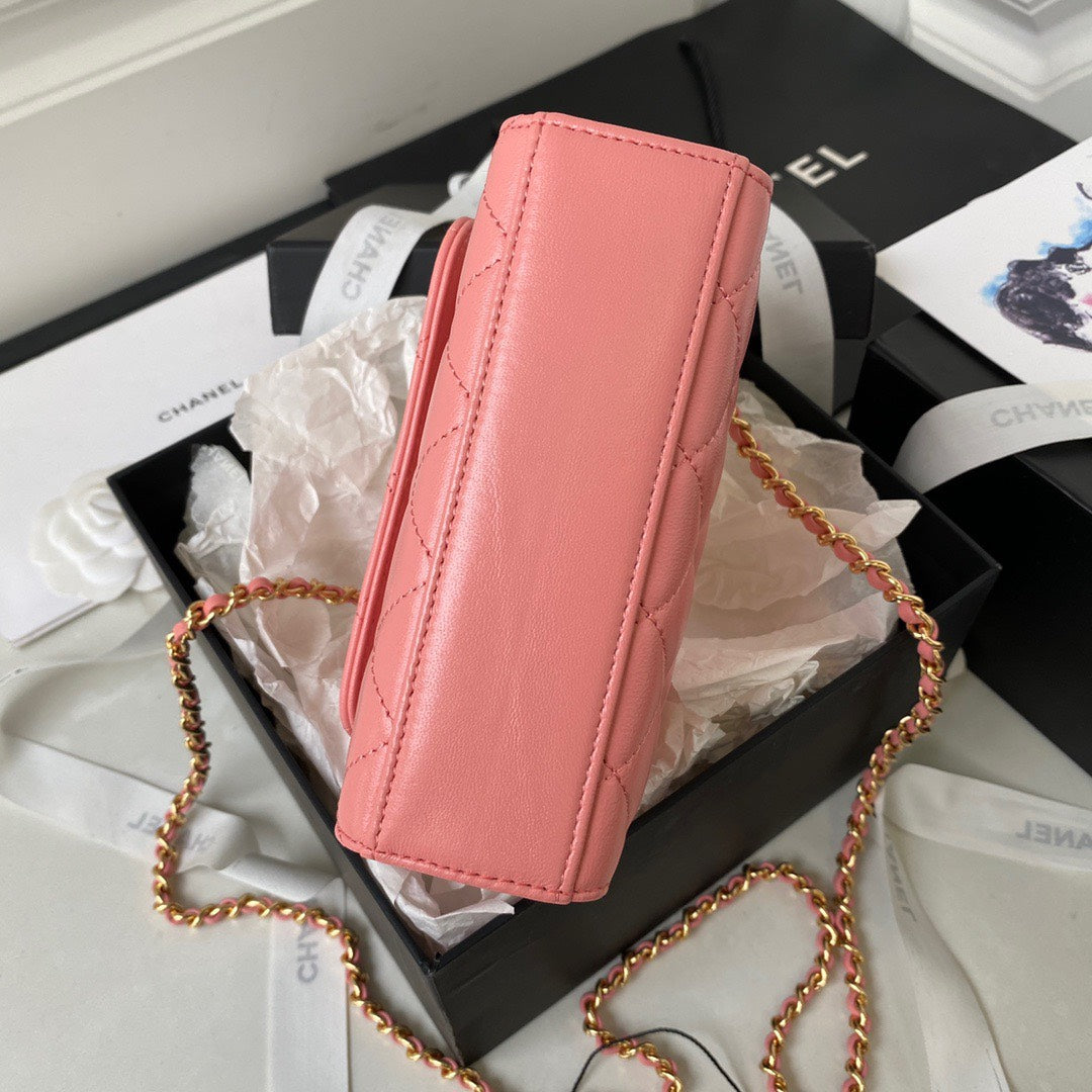 Chanel Woc Pink Handbags With Pearl Handle 11.5×14.5×5.5cm