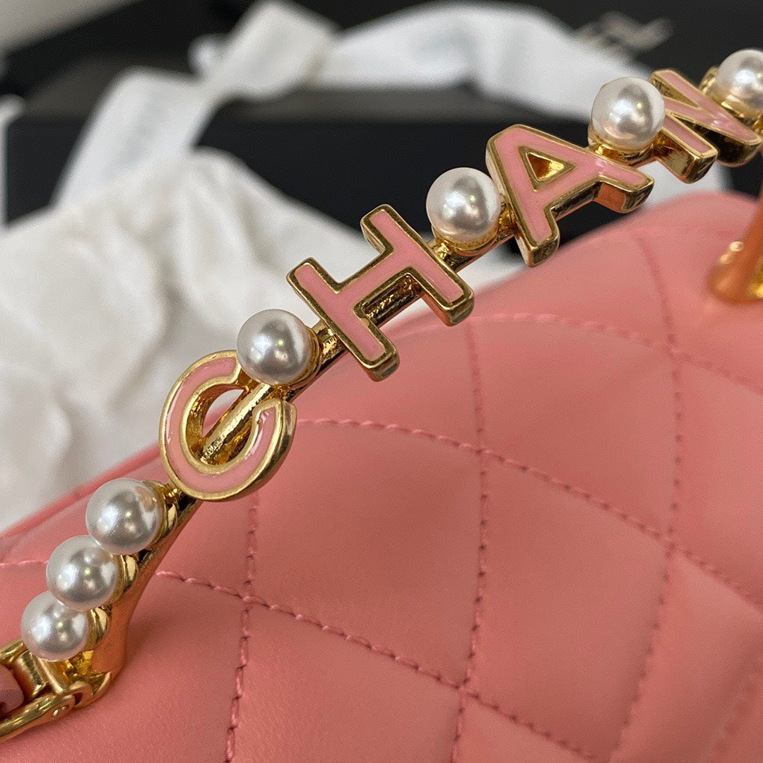 Chanel Woc Pink Handbags With Pearl Handle 11.5×14.5×5.5cm