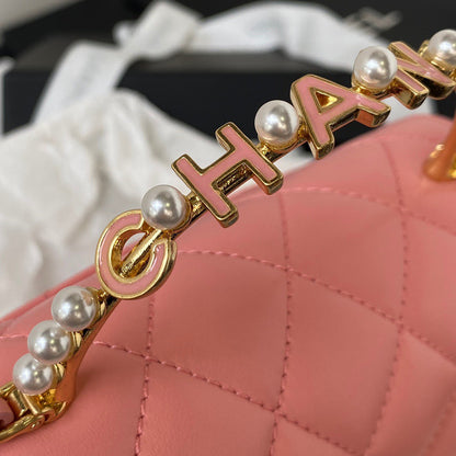 Chanel Woc Pink Handbags With Pearl Handle 11.5×14.5×5.5cm