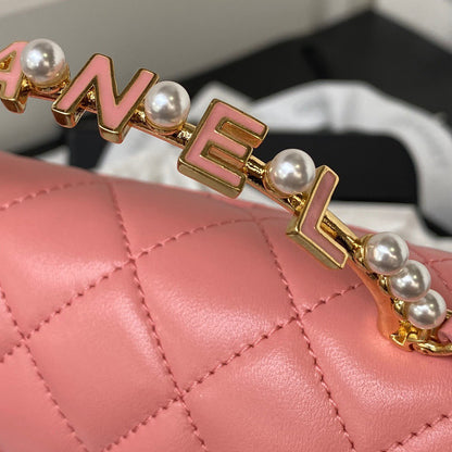Chanel Woc Pink Handbags With Pearl Handle 11.5×14.5×5.5cm