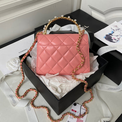 Chanel Woc Pink Handbags With Pearl Handle 11.5×14.5×5.5cm